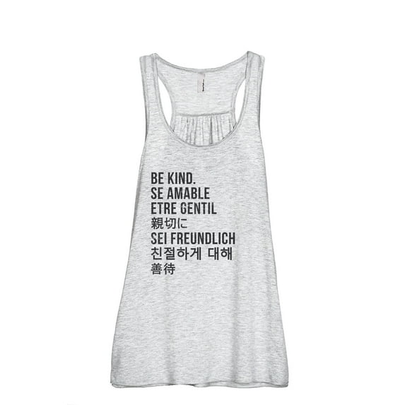 Be Kind Languages Women's Fashion Sleeveless Flowy Racerback Workout Yoga Tank Top Sport Grey Medium