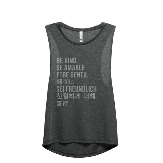 Be Kind Languages Women's Fashion Sleeveless Muscle Workout Yoga Tank Top Charcoal Grey Small