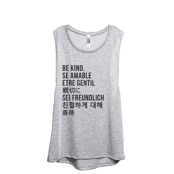 Be Kind Languages Women's Fashion Sleeveless Muscle Workout Yoga Tank Top Sport Grey X-Large