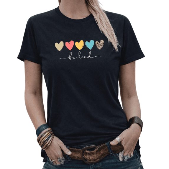 Be Kind Leopard Print Hearts Graphic Tees Womans Tshirt Shirts White/Black S-5XL Tops