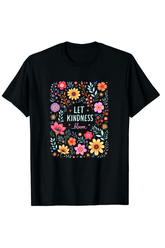 Be Kind Let Kindness Bloom Vintage Flower Cute Floral Summer Casual Graphic Black T-Shirt for Men and Women