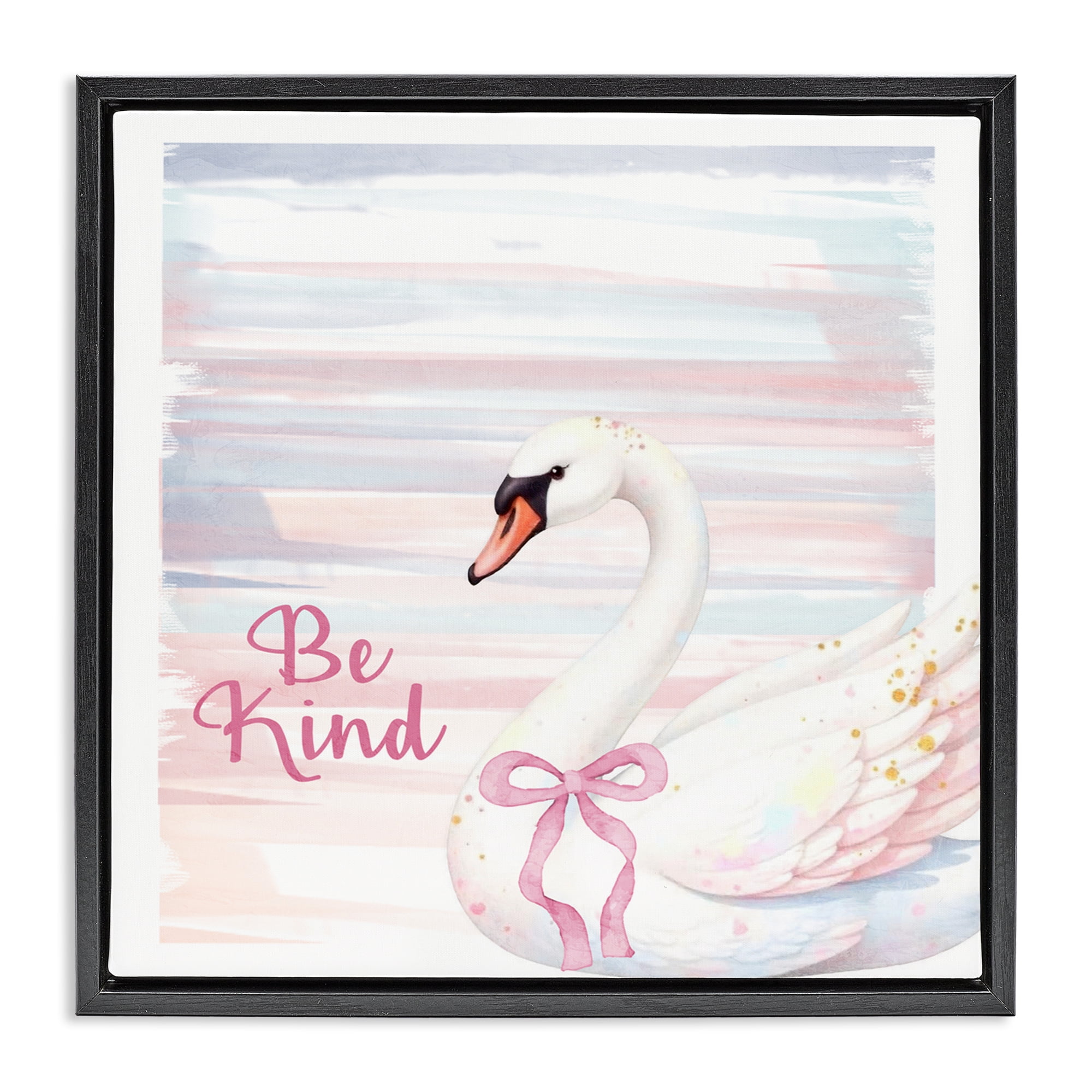 Be Kind Pastel Swan Black Framed Floater Canvas Wall Art, design by Kim Allen