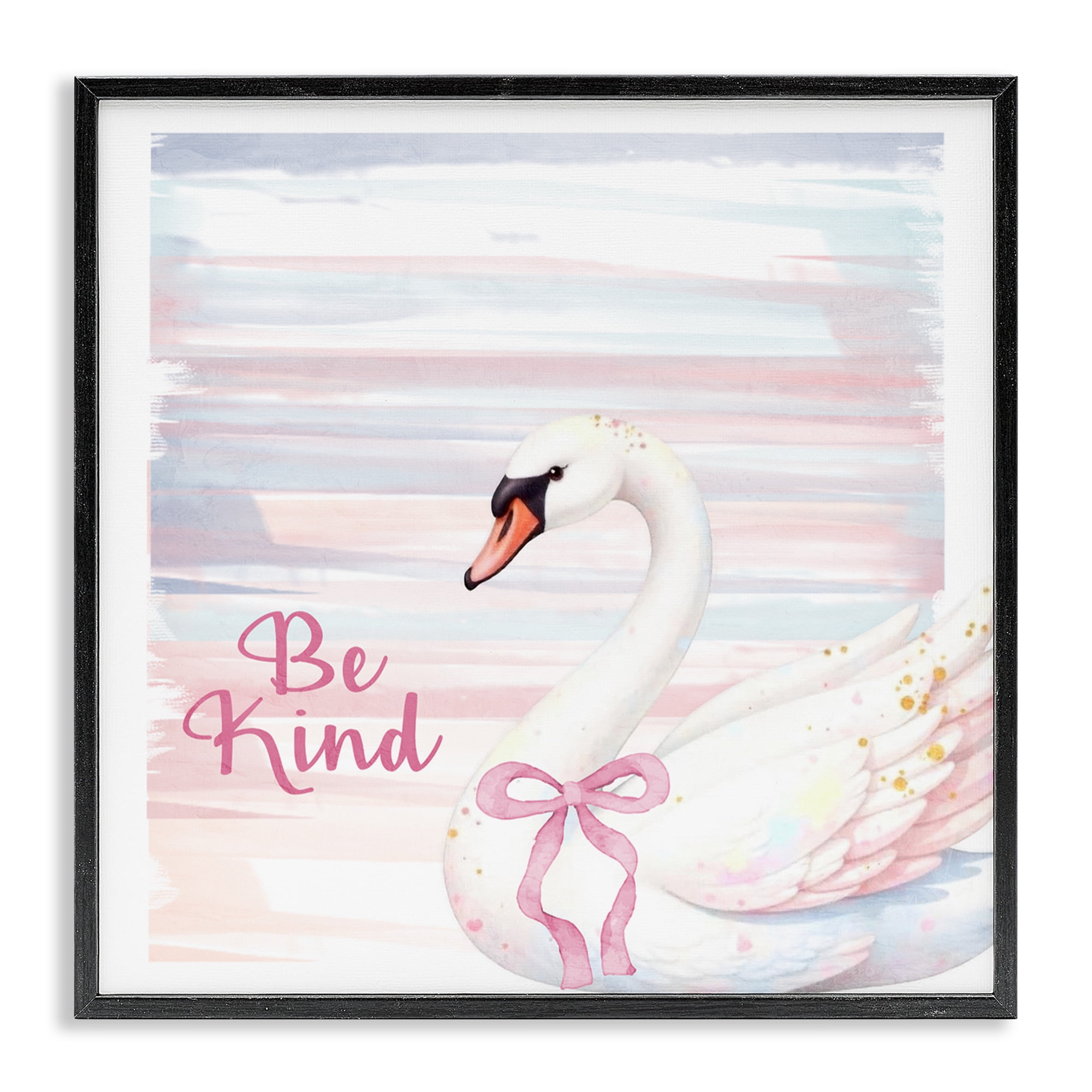 Be Kind Pastel Swan Black Framed Giclee Art, design by Kim Allen
