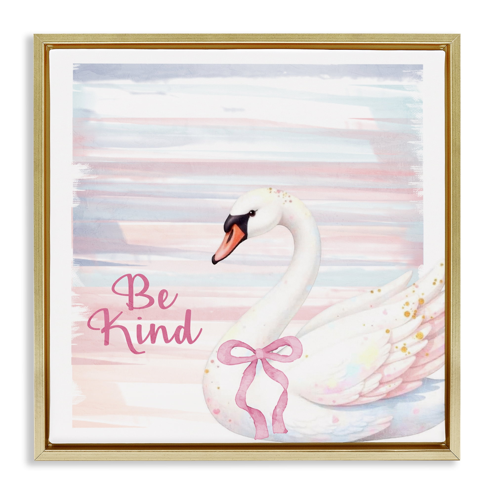 Be Kind Pastel Swan Gold Framed Floater Canvas Wall Art, design by Kim Allen