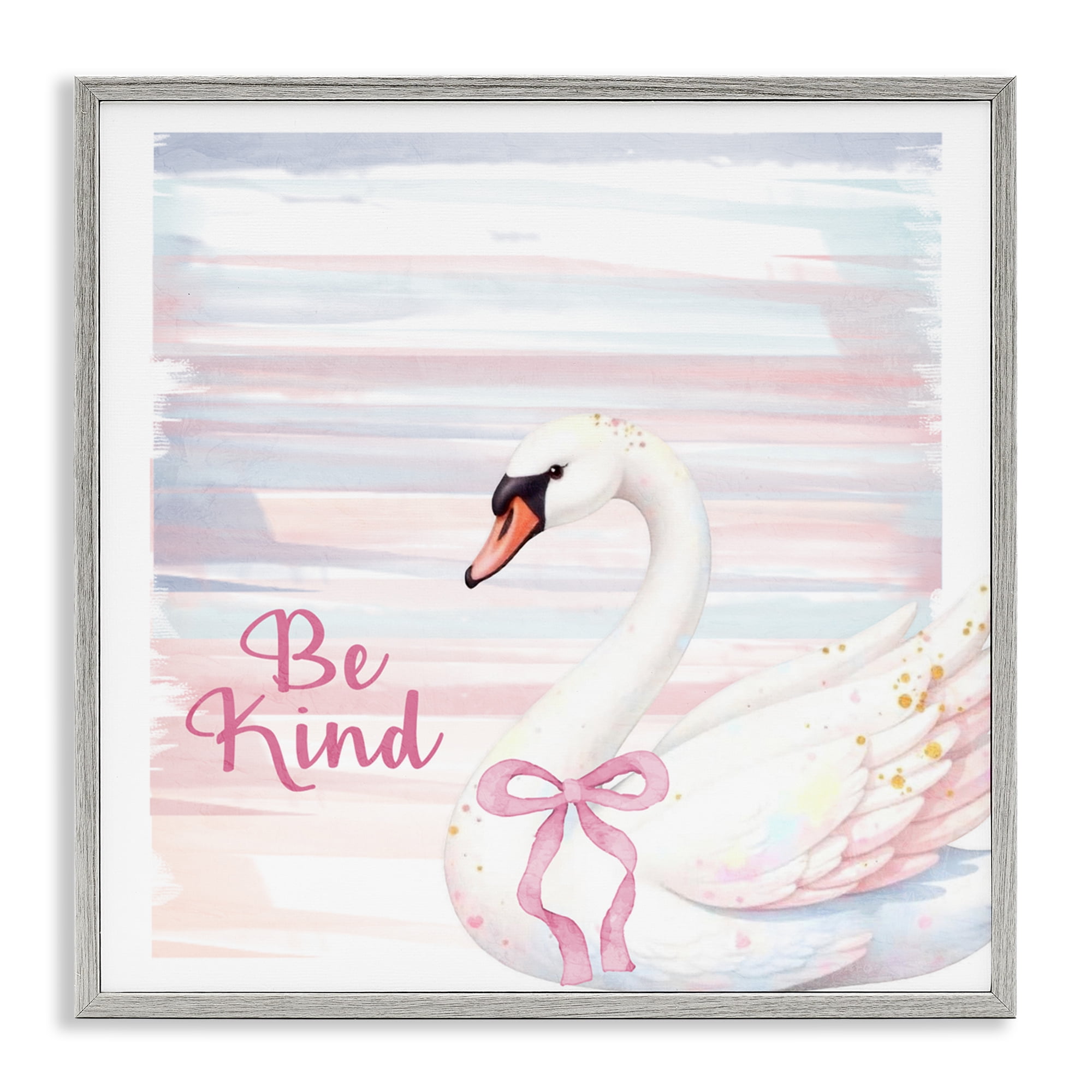 Be Kind Pastel Swan Gray Framed Giclee Art, design by Kim Allen