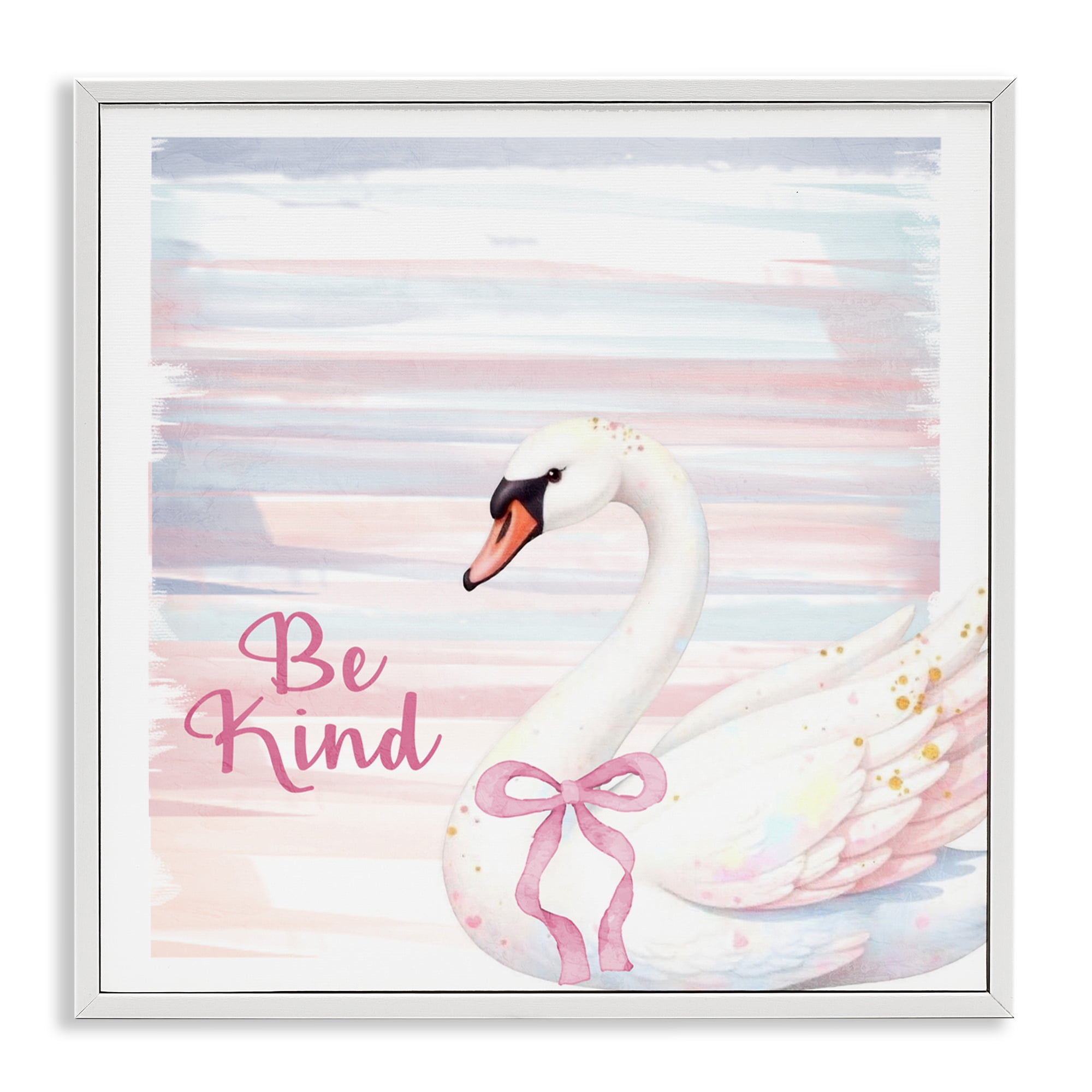 Be Kind Pastel Swan White Framed Giclee Art, design by Kim Allen
