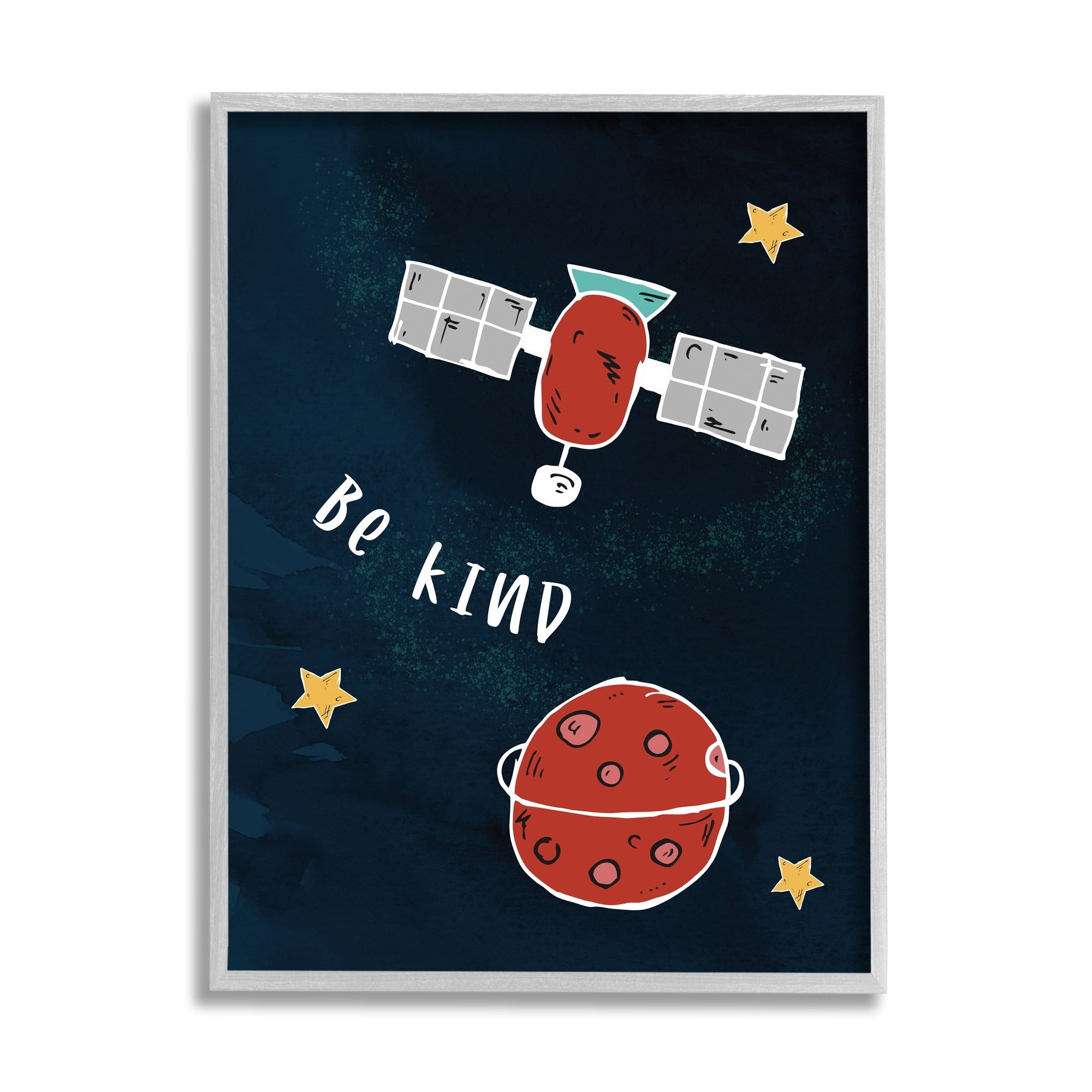 Stupell Industries Be Kind Phrase Red Planet Satellite and Stars,11 x 14,Designed by Daphne Polselli