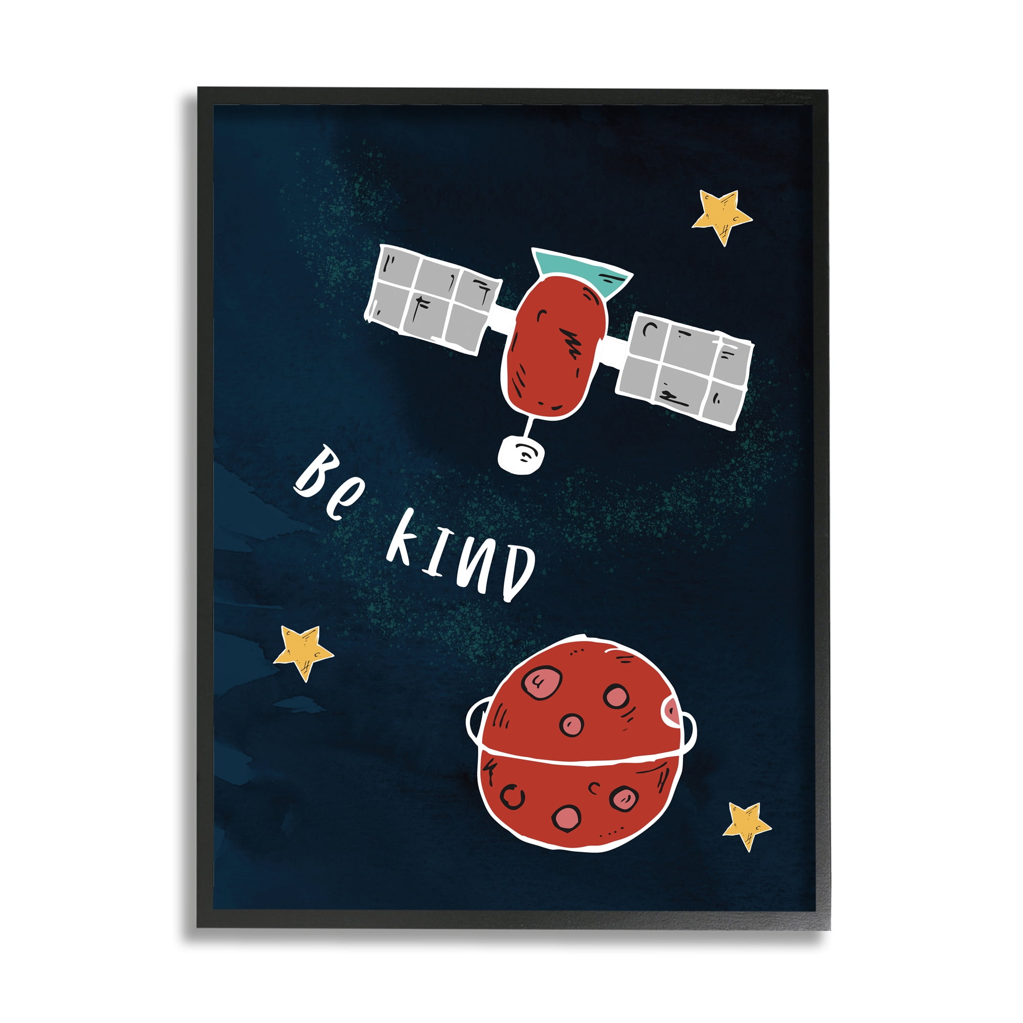 Be Kind Phrase Red Planet Satellite and Stars 24 in x 30 in Framed Painting Art Prints, by Stupell Home Décor