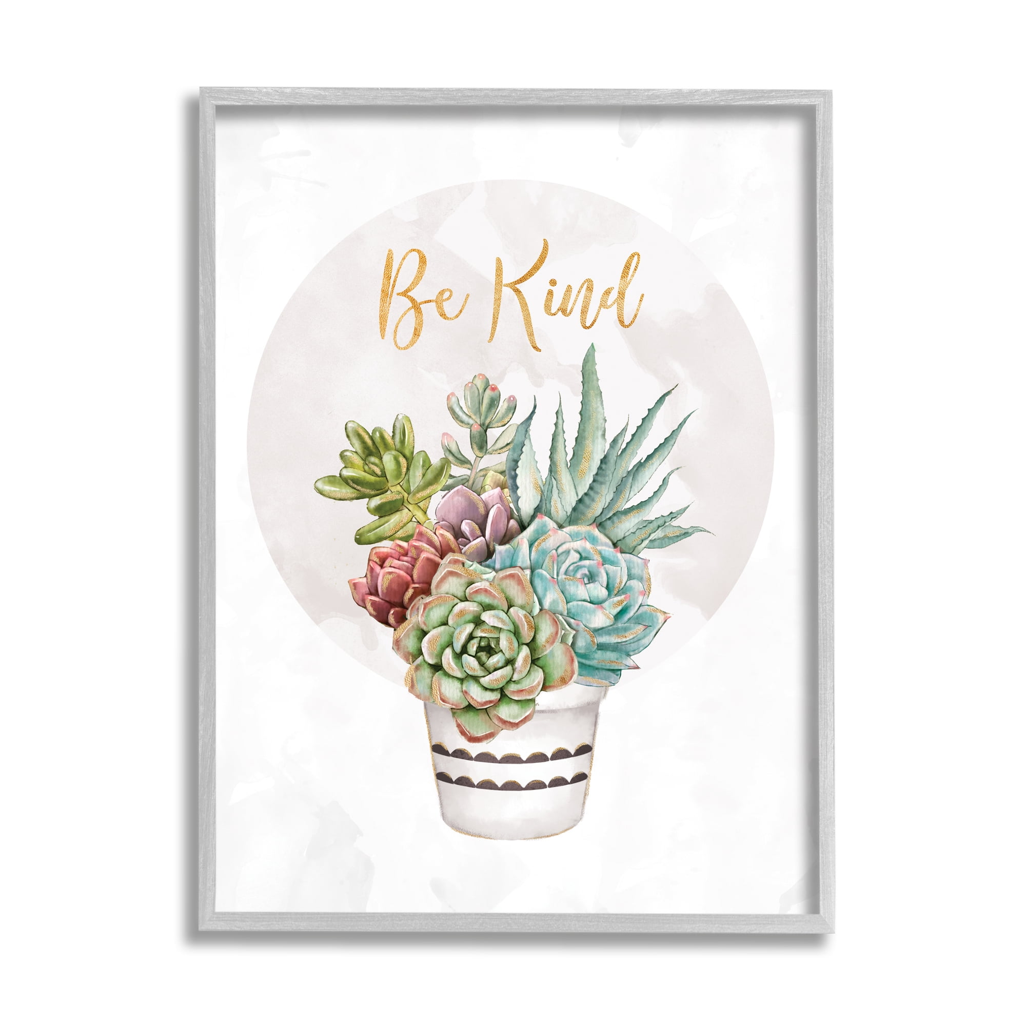 Be Kind Phrase Soft Potted Succulents 11 in x 14 in Framed Painting Art Prints, by Stupell Home Décor