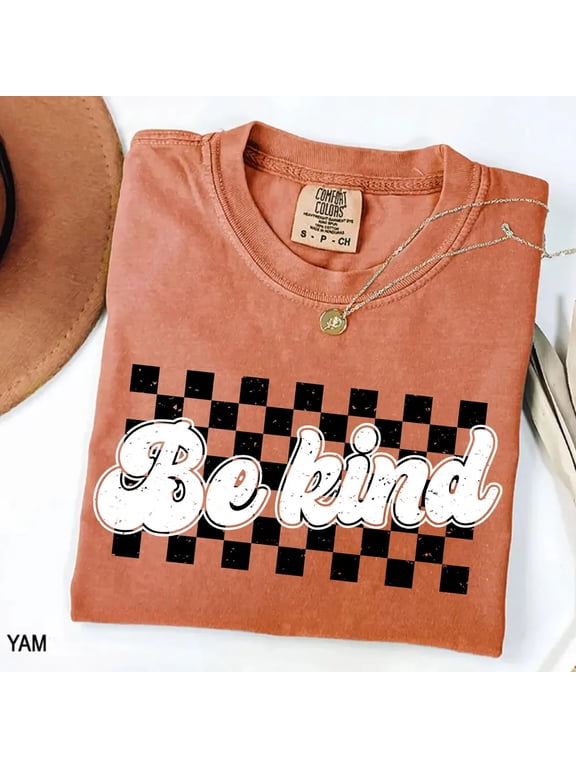 Be Kind Positive Message T-Shirt – Checkerboard Background Shirt for Everyday Encouragement