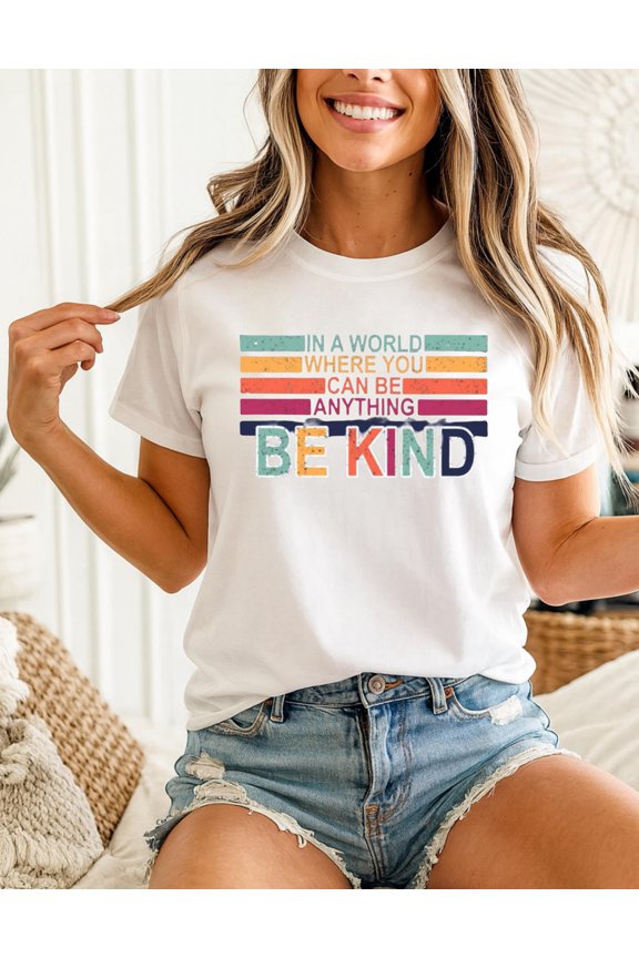 Be Kind Positive Message T-Shirt \u2013 Retro Rainbow Graphic Tee, Inspirational Kindness Shirt