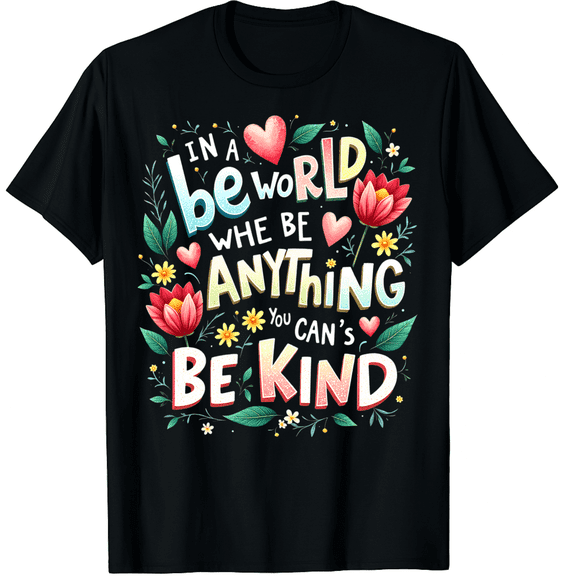 Be Kind Positive Quote Floral Choose Kindness Graphic Black T-Shirt for Men and Women