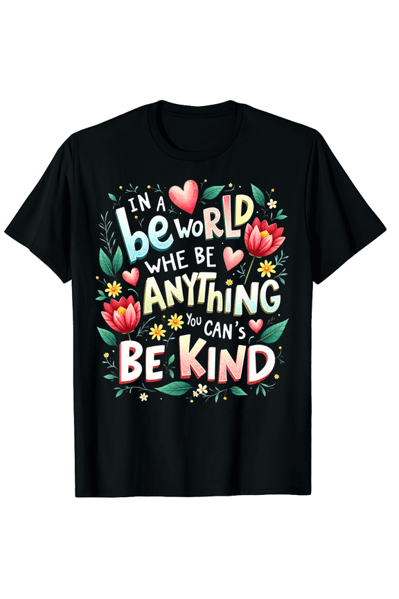 Be Kind Positive Quote Floral Choose Kindness Graphic Black T-Shirt for Men and Women