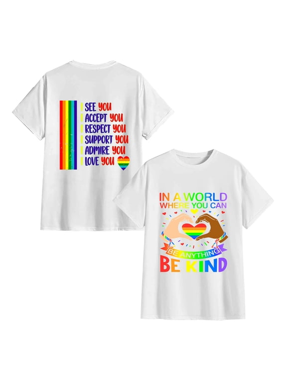 Be Kind Pride Rainbow Equality Awareness Tee Double Sided Different Design T-Shirt, OdeJous White T-Shirt 3XL