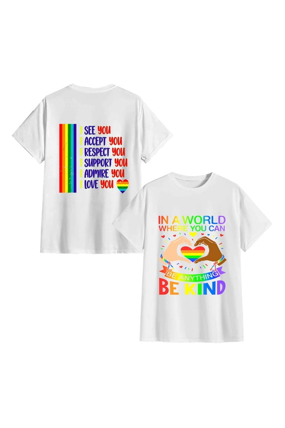 Be Kind Pride Rainbow Equality Awareness Tee Double Sided Different Design T-Shirt, OdeJous White T-Shirt 4XL