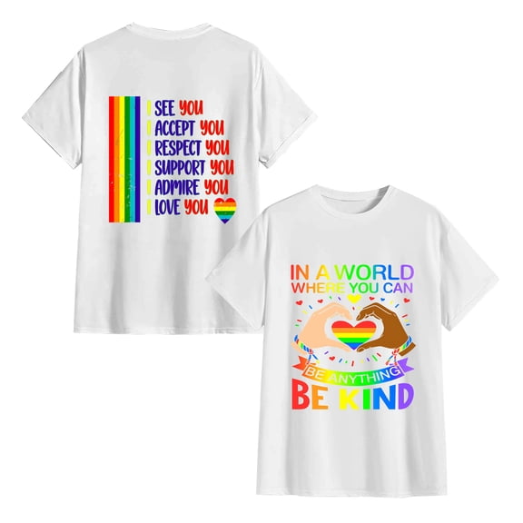 Be Kind Pride Rainbow Equality Awareness Tee Double Sided Different Design T-Shirt, OdeJous White T-Shirt S