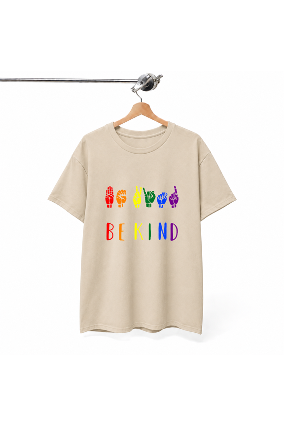 Be Kind Pride Sign Language Rainbow Teacher ASL Graphic Unisex Tee,S- 5XL
