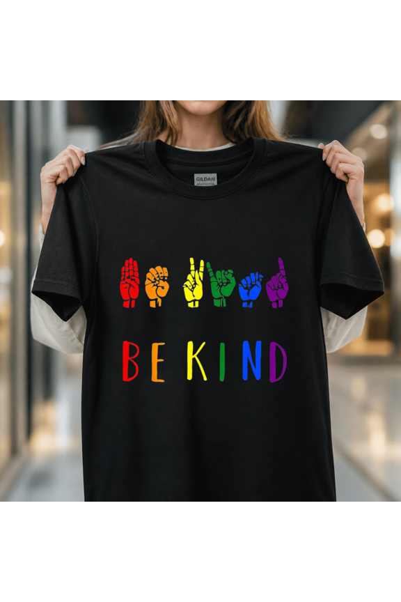 Be Kind Pride Sign Language Rainbow Teachers Interpreter ASL Unisex T-Shirt, S-5XL