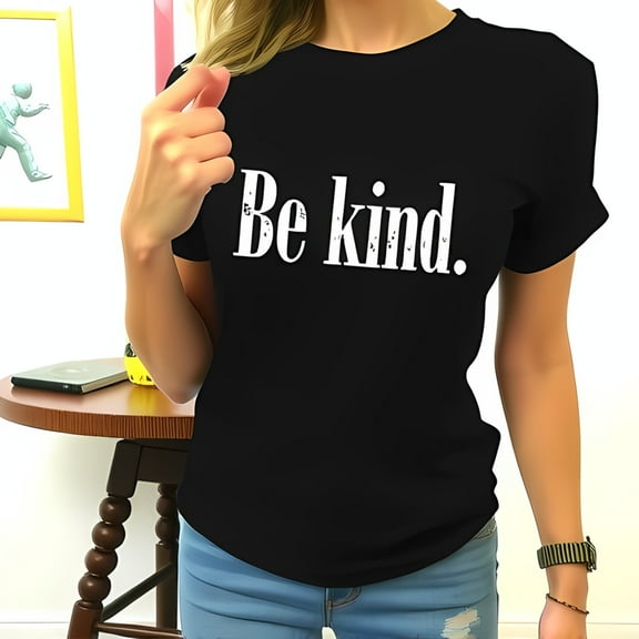 Be Kind Print Cotton Short Sleeve T-Shirt for Women - Casual Relaxed Fit Tee in Black
