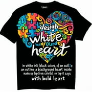 Be Kind Puzzle Piece Heart Abstract Art Black TShirt Unique Design Vibrant Colors Cutout Style Available