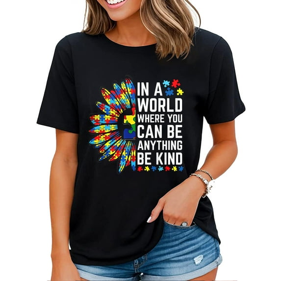 Be Kind Puzzle Sunflower April Autism Awareness Day Kindness T-Shirt Black 3X-Large
