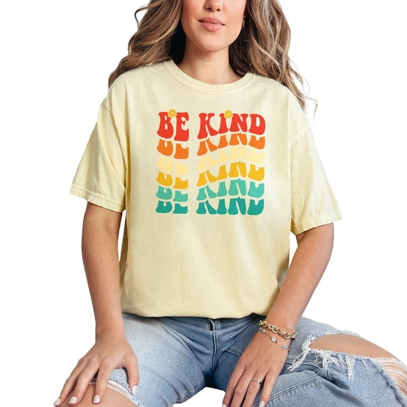 Be Kind, Quote About Kindness, Groovy Retro Wavy Text, Butter Comfort Colors T-Shirt, Small