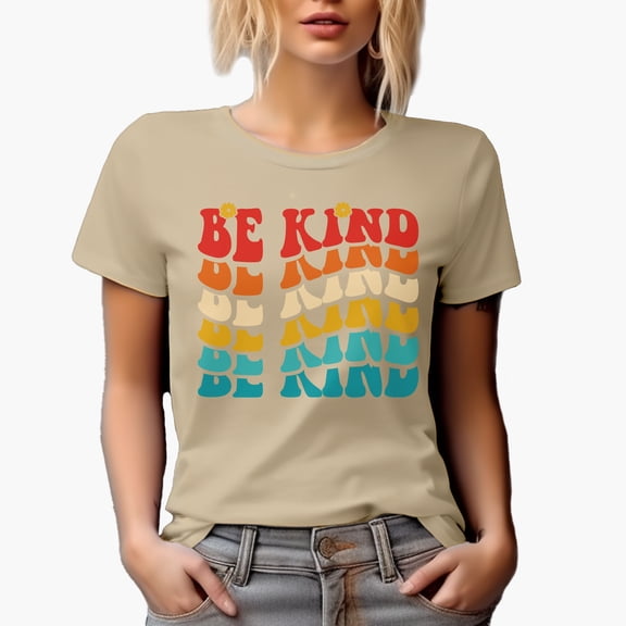 Be Kind, Quote About Kindness, Groovy Retro Wavy Text Merch Gift, Tan T-Shirt, 2XL