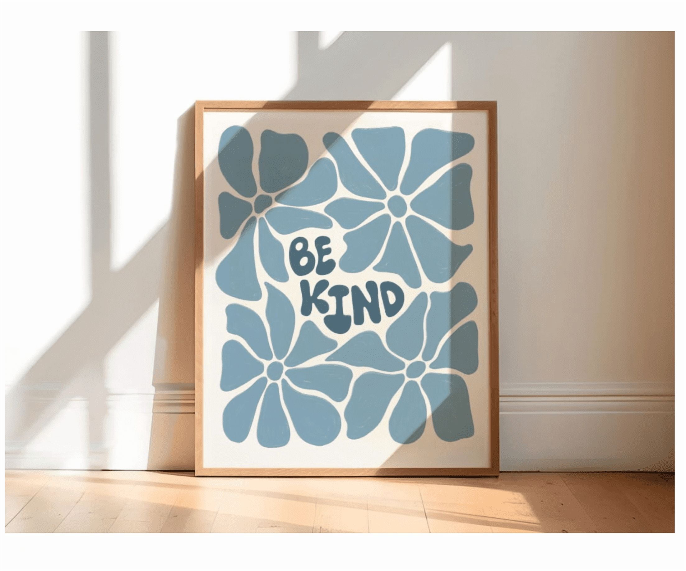 be-kind-quote-art-print-blue-flower-print-beachy-prints-blue-poster