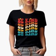 Be Kind, Quote on Kindness, Groovy Retro Wavy Text Merch Gift, Black T-Shirt, Large