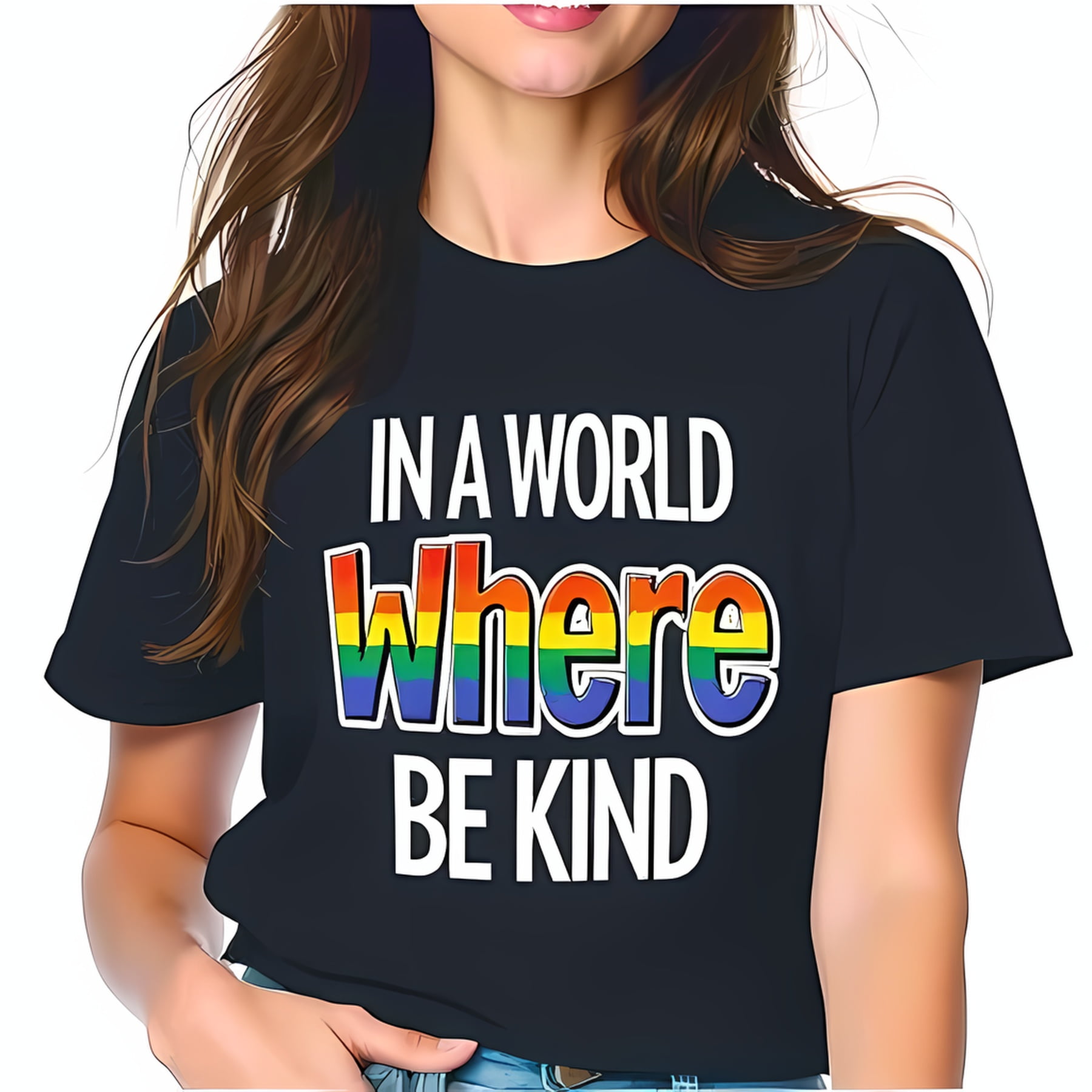 Be Kind Rainbow T-Shirt - Dark Navy Blue Tee with 'In a World Where ...