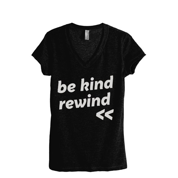 Be Kind Rewind Women's Fashion Relaxed V-Neck T-Shirt Tee Heather Black Medium