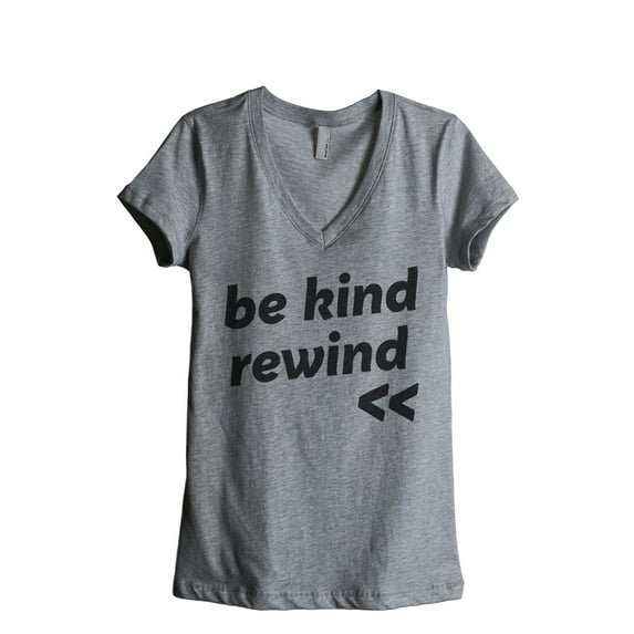 Be Kind Rewind Women's Fashion Relaxed V-Neck T-Shirt Tee Heather Grey 2X-Large