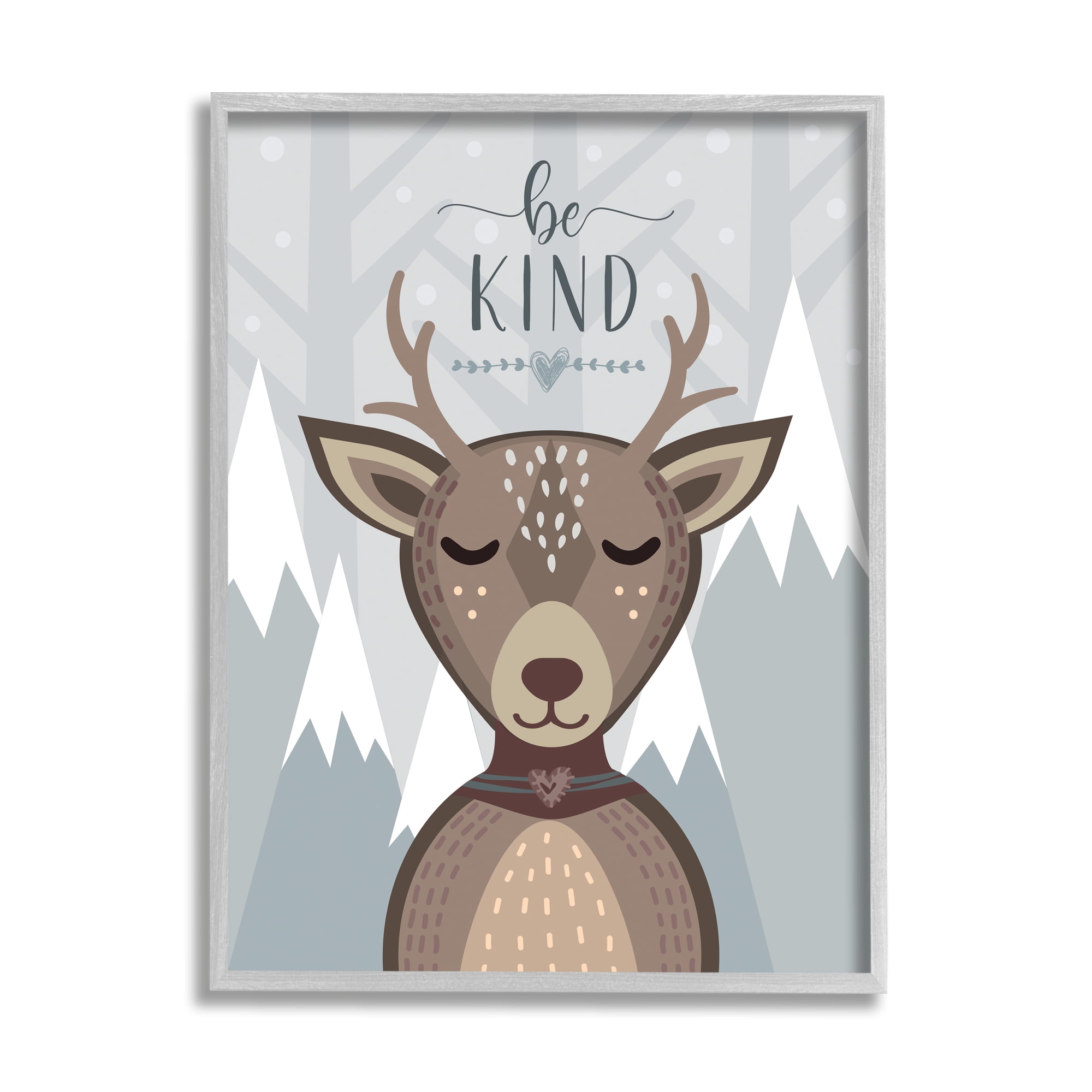 Stupell Industries Be Kind Sentiment Cartoon Deer Snowy Mountains,16 x 20,Designed by AE Design