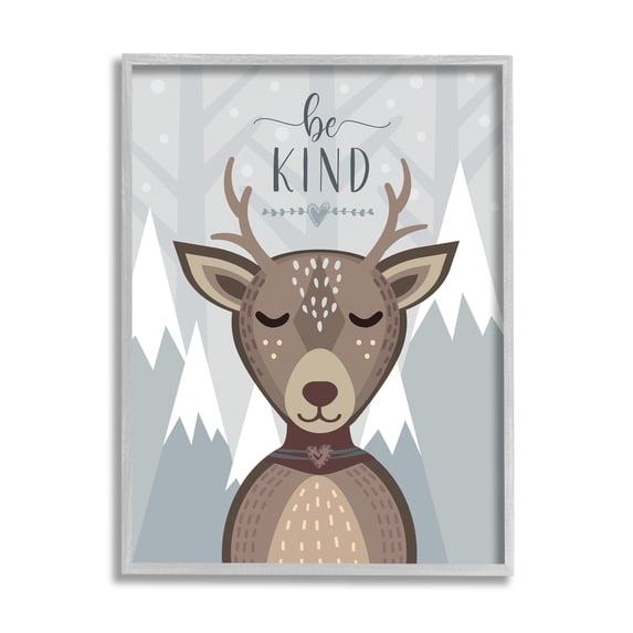 Stupell Industries Be Kind Sentiment Cartoon Deer Snowy Mountains,16 x 20,Designed by AE Design