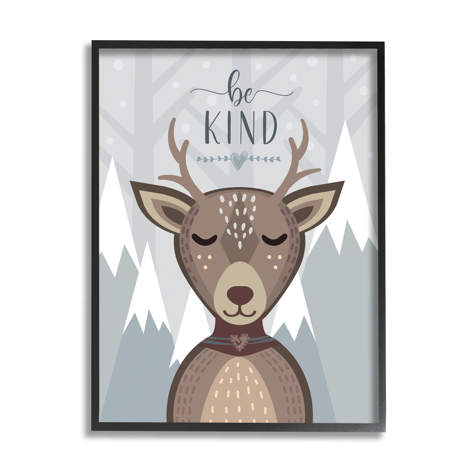 Stupell Industries Be Kind Sentiment Cartoon Deer Snowy Mountains,24 x 30,Designed by AE Design