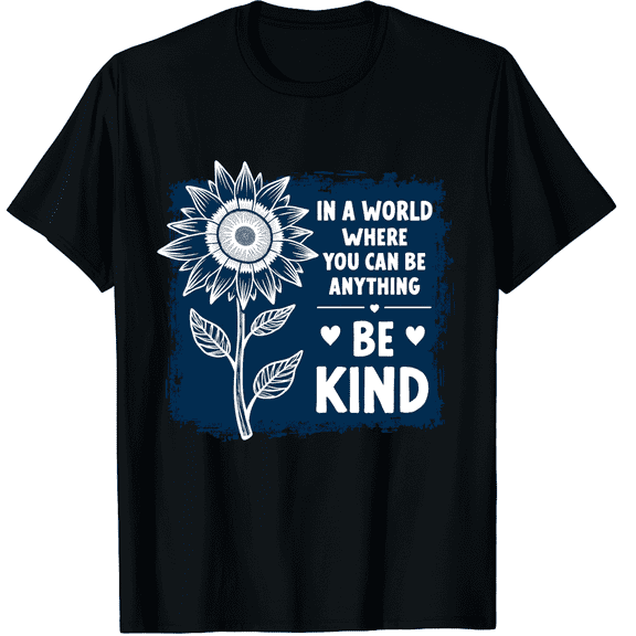 Be Kind Shirt Flower Letter Print Tee Tops Casual Inspirational Kindness Graphic Black T-Shirt for Men and Women