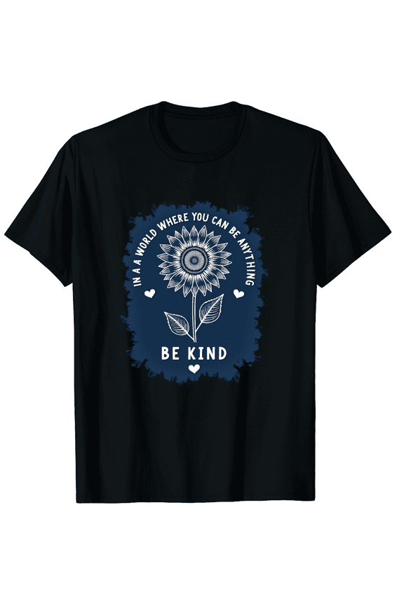 Be Kind Shirt Flower Letter Print Tee Tops Casual Inspirational Kindness Graphic Black T-Shirt for Men and Women