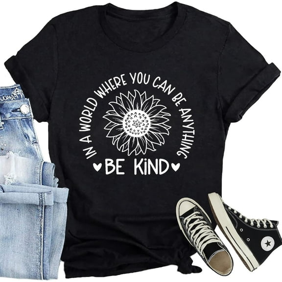 Be Kind Shirt for Women Flower Letter Print Tee Tops Casual Inspirational Kindness T-Shirt