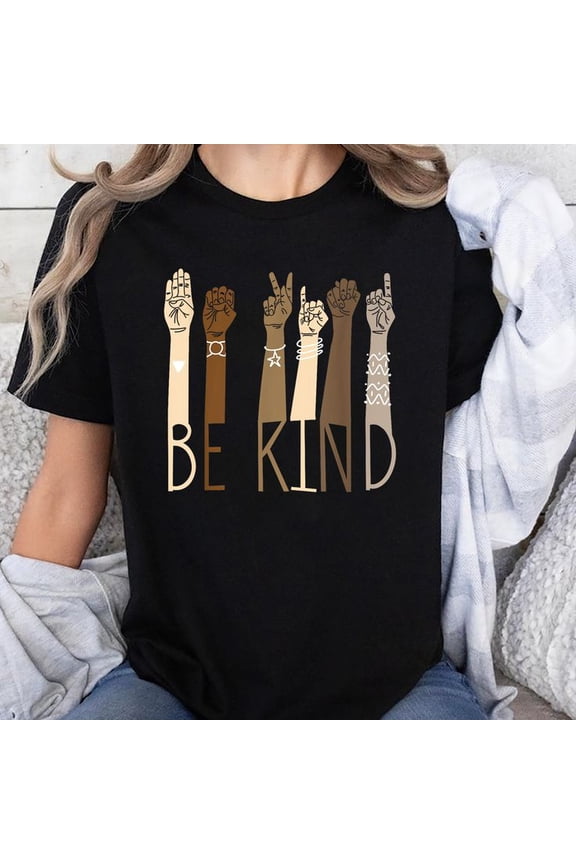 Be Kind Sign Language Hand Talking Teachers Interpreter ASL Unisex T-Shirt, Sizes S-5XL, Gategoo