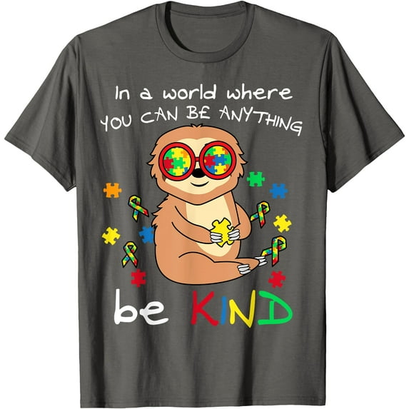 Be Kind Sloth Puzzle Piece Cool Autism Awareness Gift Unisex T-Shirt for Men Women Kids Toddler,Charcoal Color,Size 4T