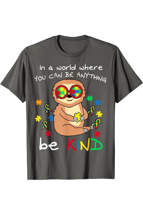 Be Kind Sloth Puzzle Piece Cool Autism Awareness Gift Unisex T-Shirt for Men Women Kids Toddler,Charcoal Color,Size 5/6