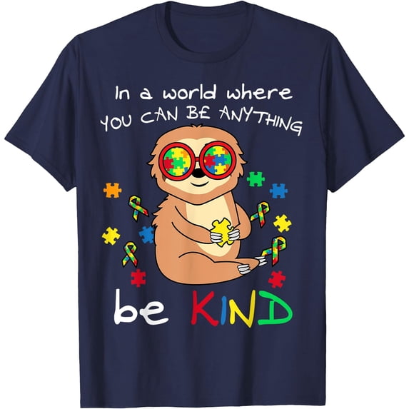 Be Kind Sloth Puzzle Piece Cool Autism Awareness Gift Unisex T-Shirt for Men Women Kids Toddler,Navy Color,Size 4T