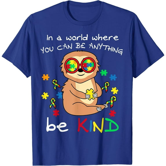 Be Kind Sloth Puzzle Piece Cool Autism Awareness Gift Unisex T-Shirt for Men Women Kids Toddler,Royal Blue Color,Size 2T