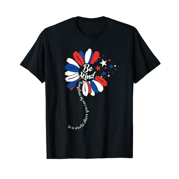 Be Kind Sunflower American Flag 4Th Of July Patriotic Flower T-Shirt