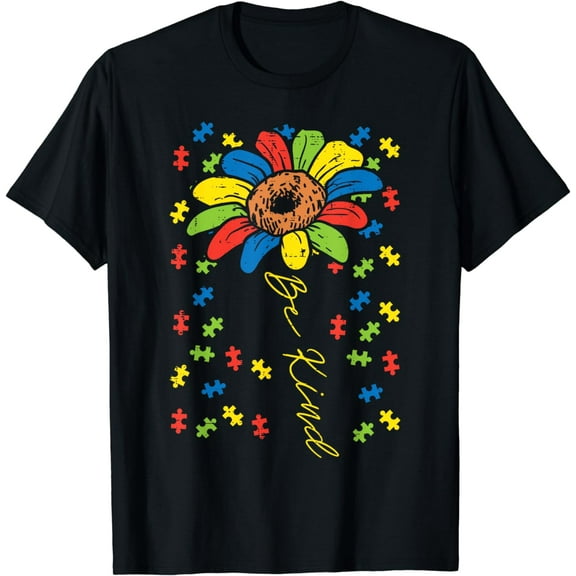 Be Kind Sunflower Puzzle Autism Awareness Mom Dad Teacher T-Shirt