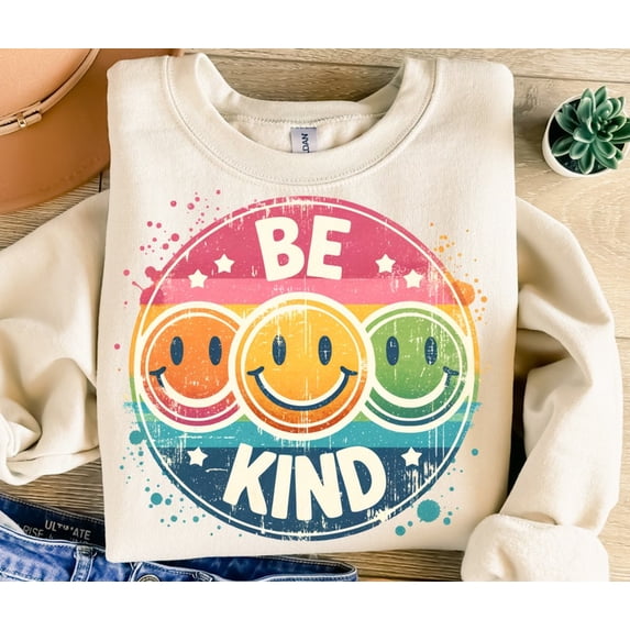 Be Kind Sweatshirt, Smiley Face Shirt, Vintage Shirt, Colorful TH230537 TH240538