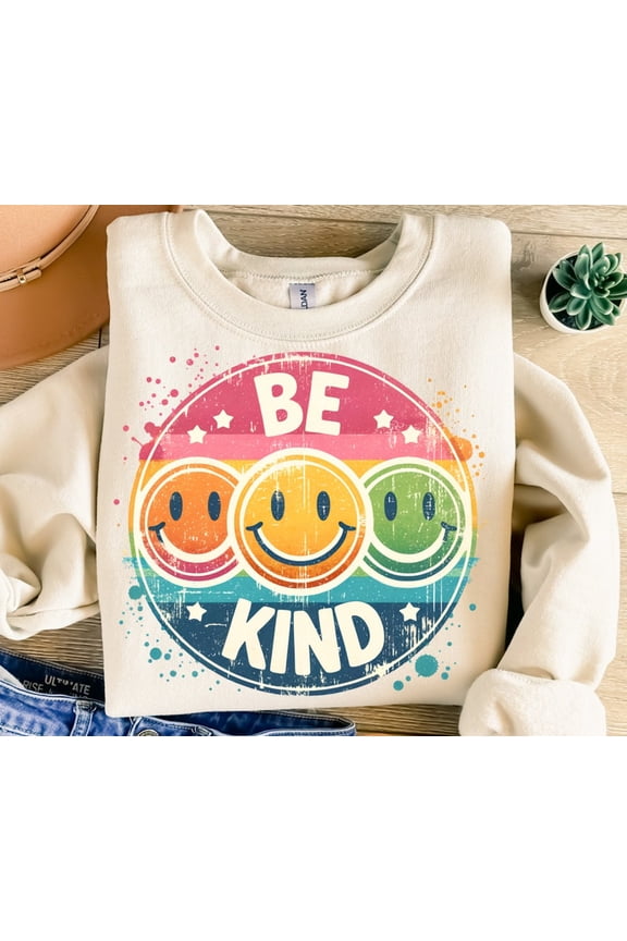 Be Kind Sweatshirt, Smiley Face Shirt, Vintage Shirt, Colorful TH230537 TH240538