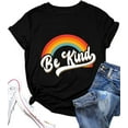 Be Kind TShirt for Women Funny Letter Print Heart Rainbow Pattern