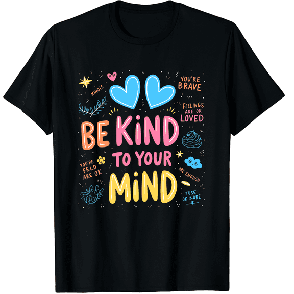 Be Kind To Your Mind Back To School Graphic Black T-Shirt for Men and Women