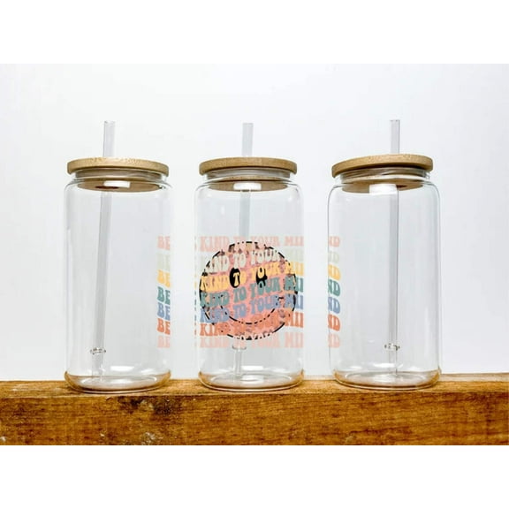 Be Kind To Your Mind Themed Iced Coffee Cup Glass - Trendy Glass Jar